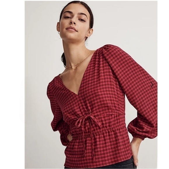Madewell New!! Saffi Check Tie Front Cute Top - Picture 1 of 5
